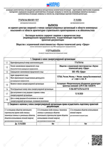 Выписка СРО на проектные работы